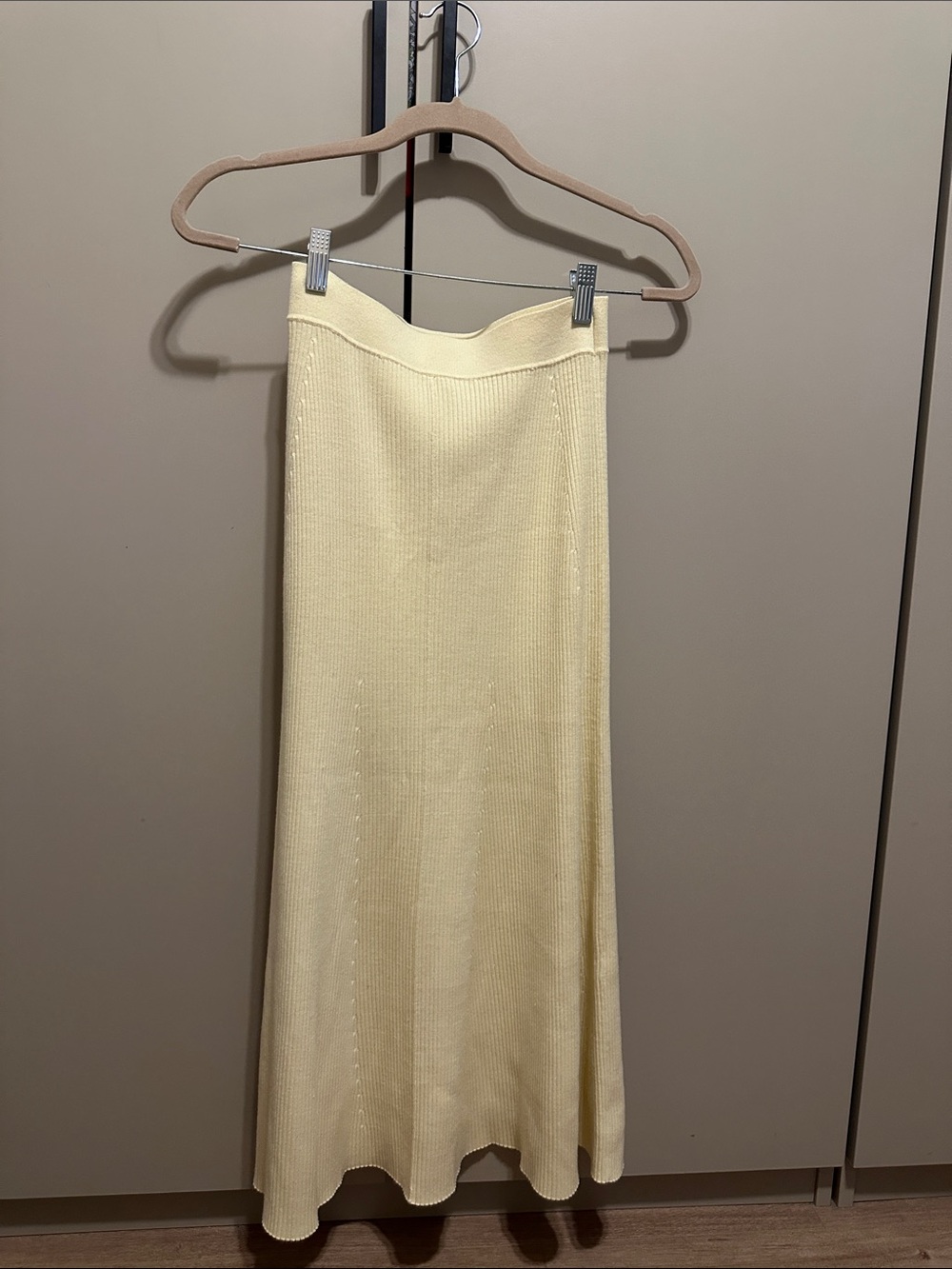 Jonathan Simkhai Pale Yellow Midi Knit Skirt Size Small